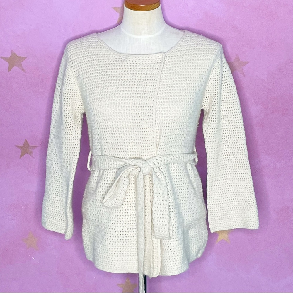 French Connection Y2K Angora Blend Ivory Cardigan Sweater Woman’s Large Vintage